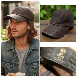 Vintage Cobra Caps Brown Leather 6 Panel Baseball Cap Dad Hat Strapback Blank